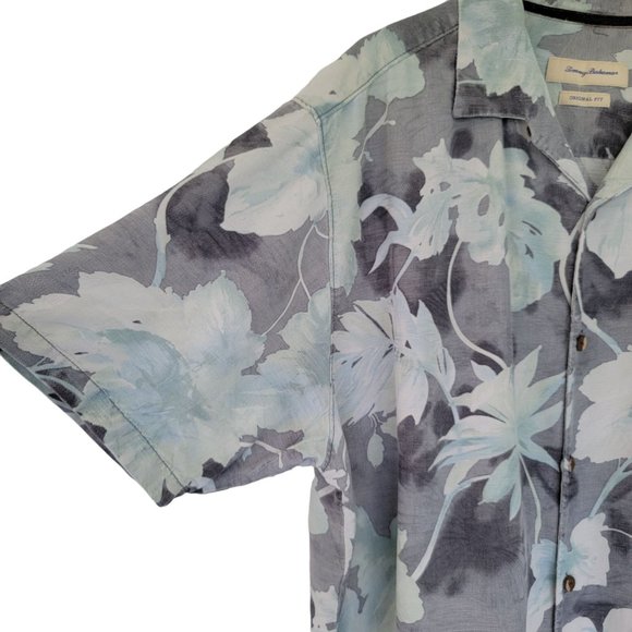 Tommy Bahama Men's Silk Button-down Hawaiian Shirt Gray Mint Size XXL - Picture 5 of 10